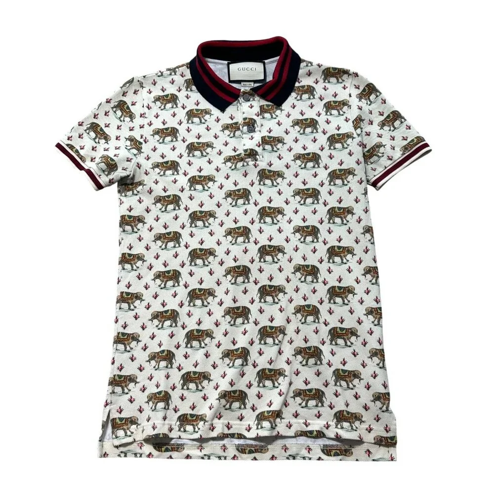 Gucci Mens Sz Small Elephant Print Polo Shirt